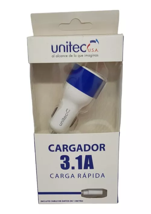 Cargador Carro 3.1A + Cable V8 UNITEC
