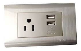 Toma + Conector Usb Doble Acero Unitec