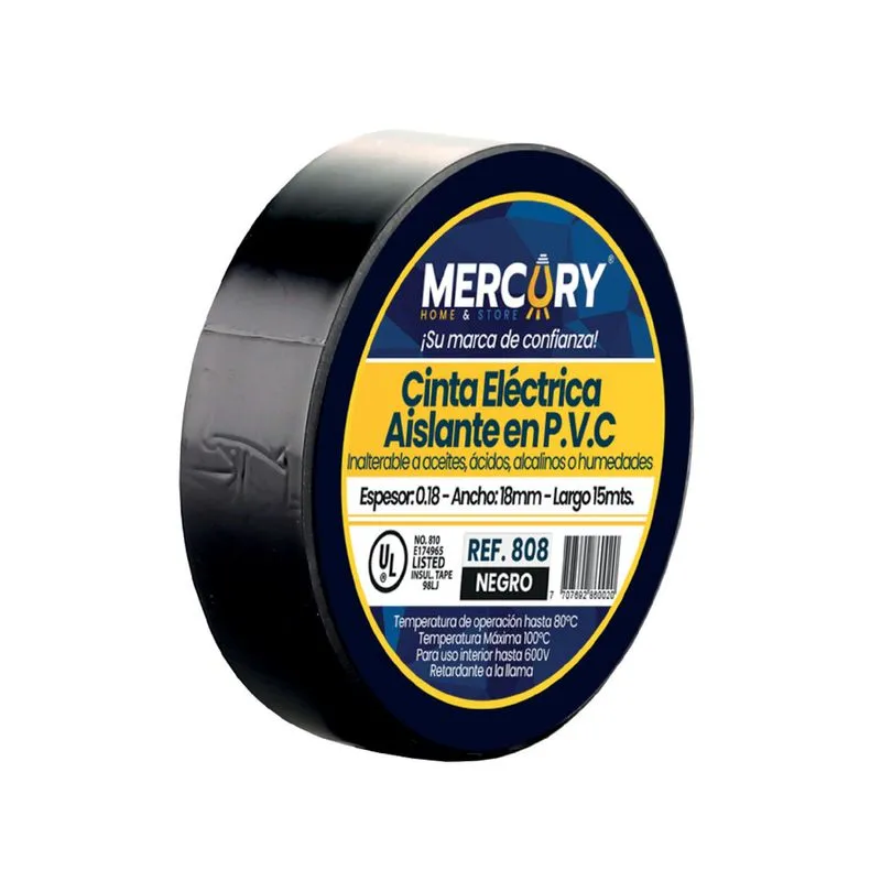 Cinta Aislante Eléctrica Negra PVC 15Mts