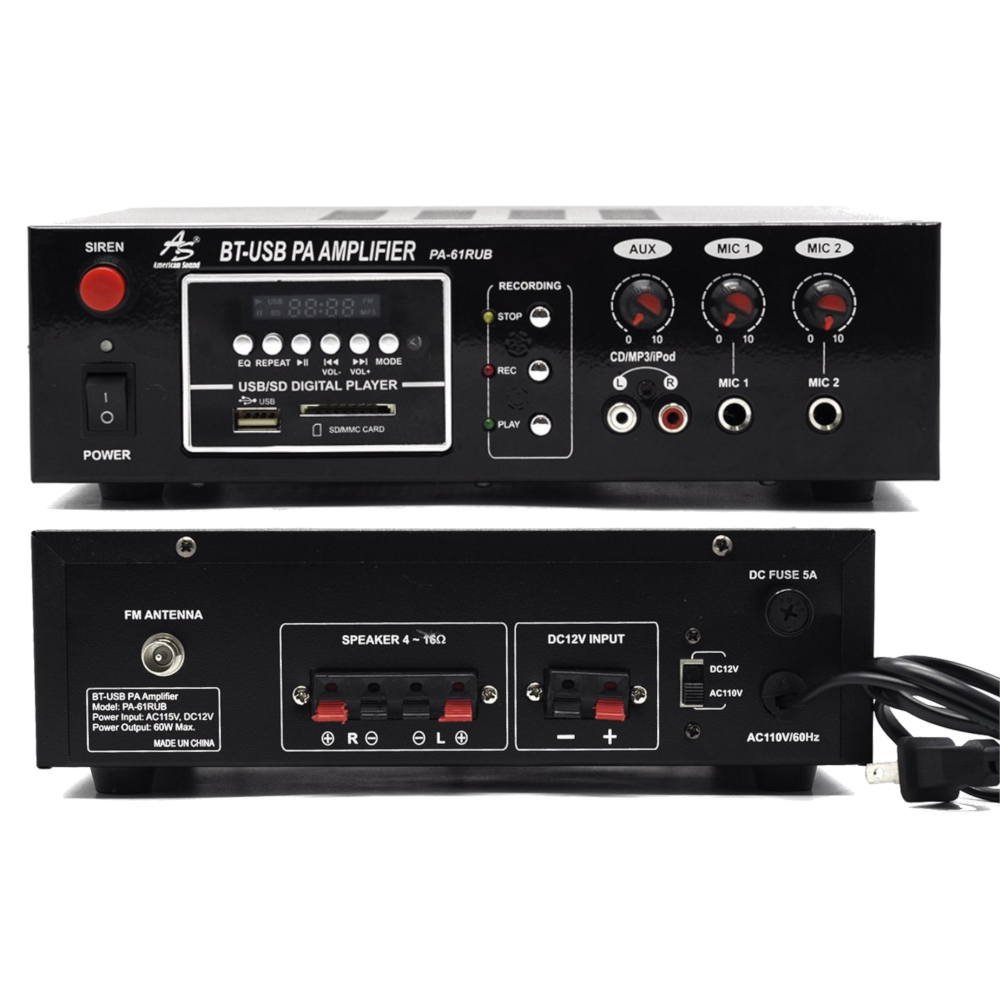 AMPLIFICADOR PERIFONEO MP3/USB/SD 60W PA-61RUB