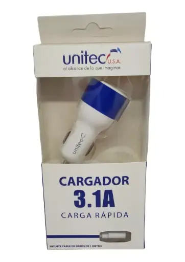 [726239] Cargador Carro 3.1A + Cable V8 UNITEC