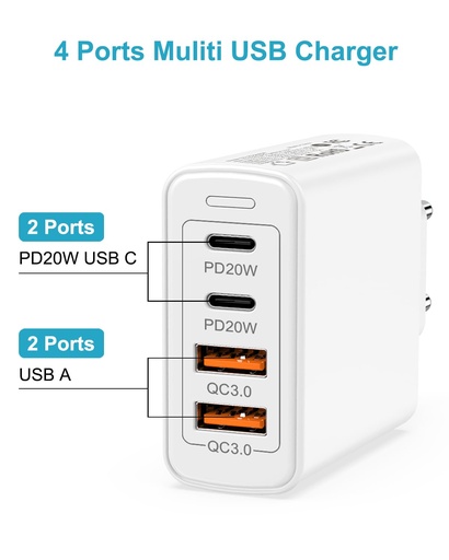 [715210] Cargador 65W 2pto USB+ 2pto Tipo C